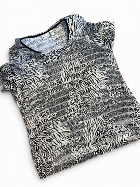 Kim Rogers Large Animal Print Sequin Stretch Knit Top Zebra Leopard L Y2K